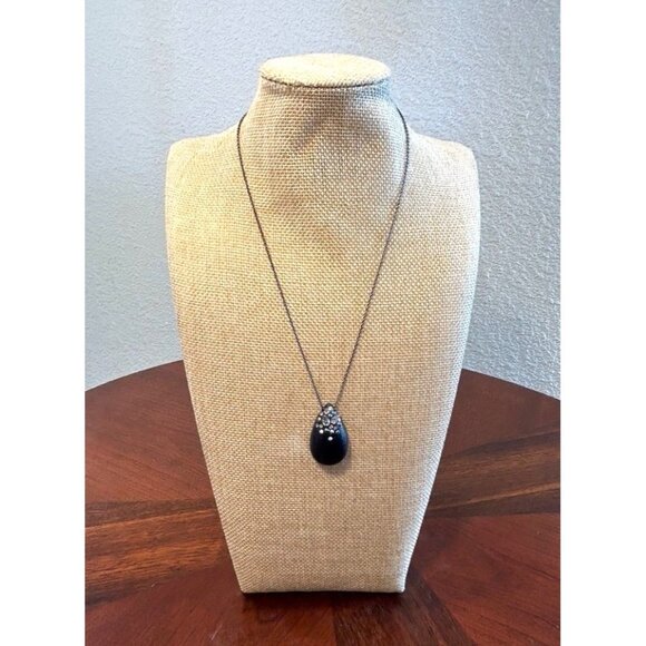 Alexis Bittar Encrusted Lucite Teardrop Pendant Necklace in Black - Picture 1 of 6